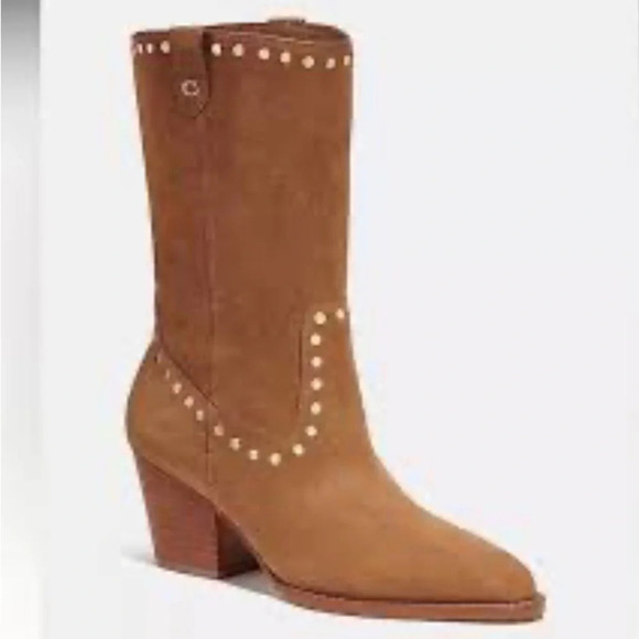 NWT Coach||Phoebe Western Cowgirl Suede Studded Pointed Toe Ankle Boots Size 7 - Picture 2 of 12